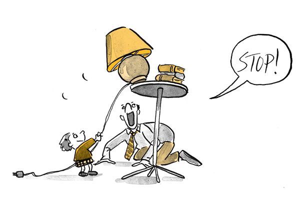 Illustration L'enfant prend une lampe sur la table et le père s'écrie