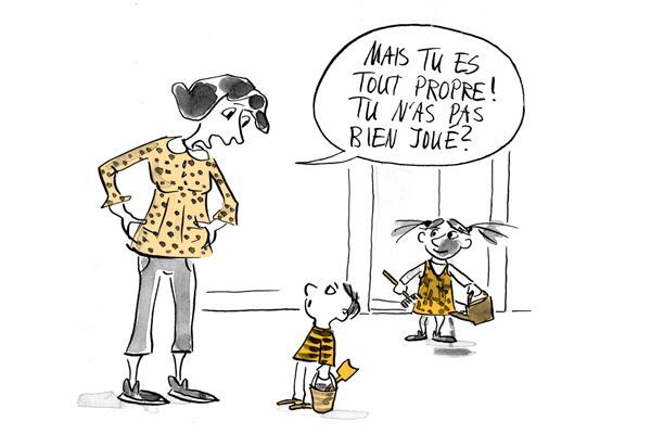 Illustration La fille regarde la femme qui parle au garçon. 