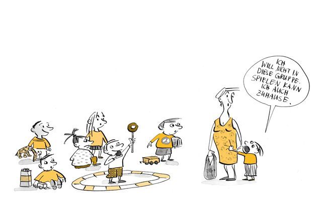 Illustration Kinder in betreuten Gruppen. 