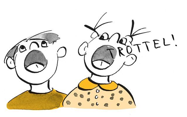 Illustration ein Kind schreit "Trottel!".