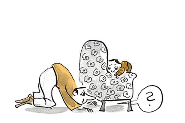 Illustration Das Kind versteckt sich im Sessel.