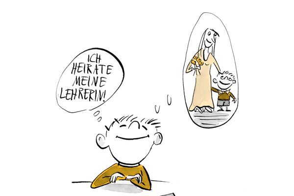 Illustration: Kind denkt daran seine Lehrerin zu heiraten