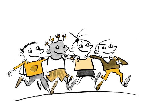 Illustration: Kinder laufen in einer Reihe nach Hause 
