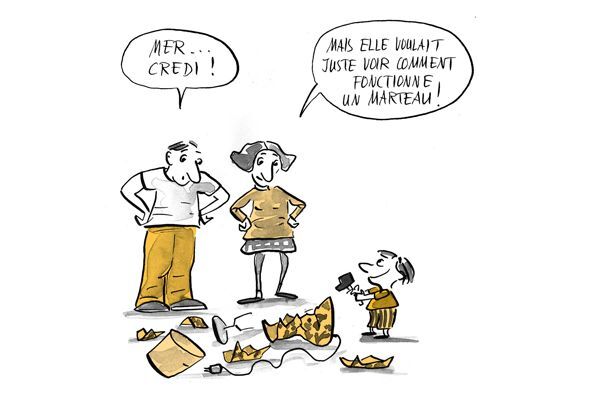 Illustration Un enfant casse und lampe. 