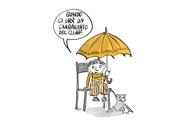 Illustrazione Bambino con ombrello in attesa di un cambiamento di umore.