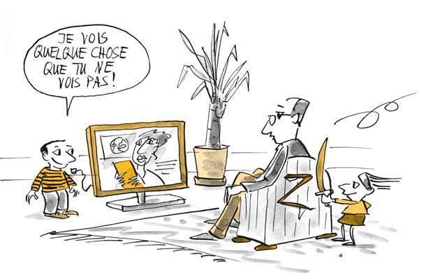 Illustration Enfants dans le salon avec leur père
