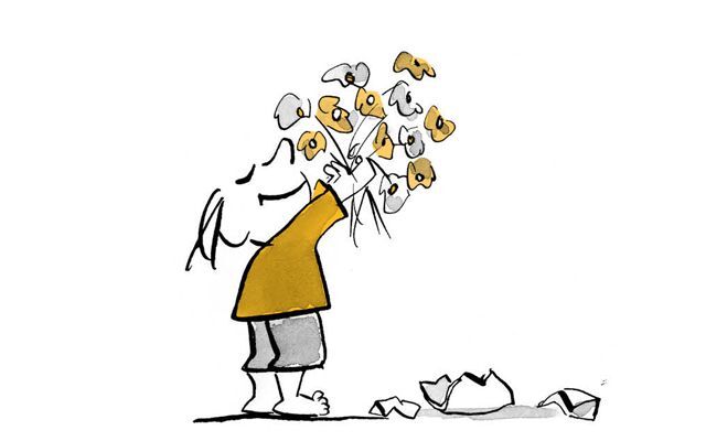 Illustration L'enfant sent les fleurs
