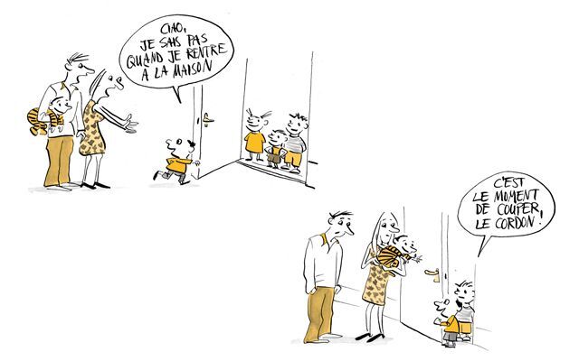Illustration Un enfant fait ses adieux à ses parents