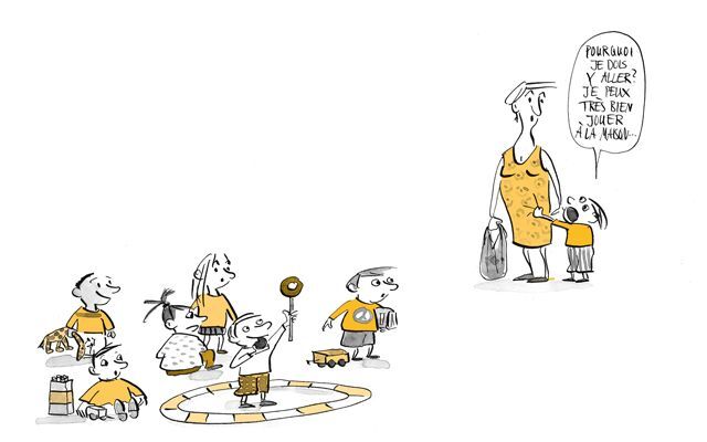 Illustration Enfants en groupes encadrés