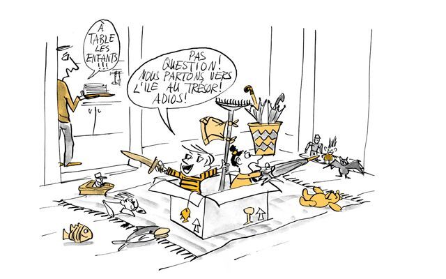 Illustration Les enfants jouent avec imagination dans une boîte en carton
