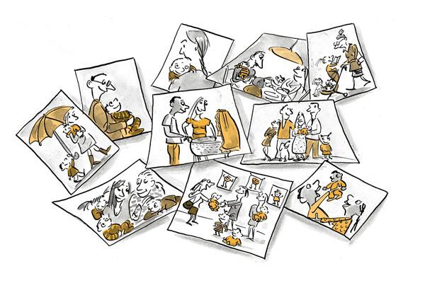 Illustration Viele Familienfotos.