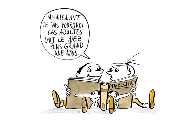 Illustration Les enfants lisent Pinocchio