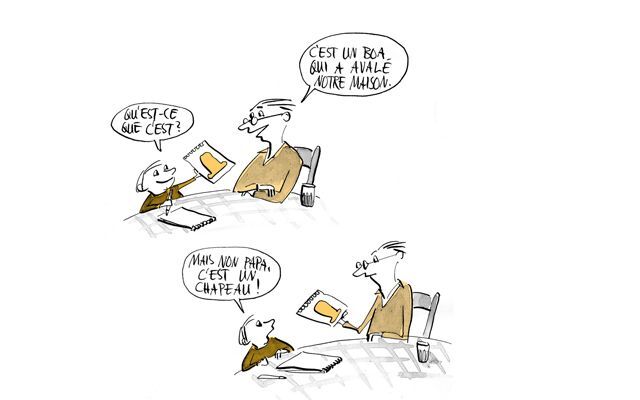 Illustration Le père essaie de deviner le dessin de l'enfant