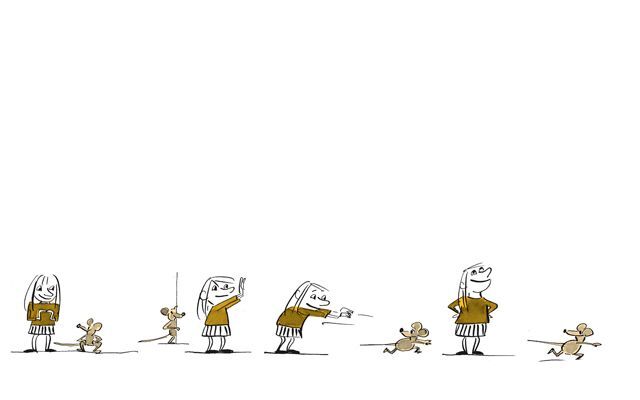 Illustration Un enfant joue à cache-cache avec une souris
