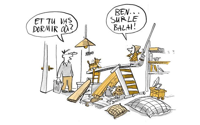 Illustration Enfant jouant avec un balai