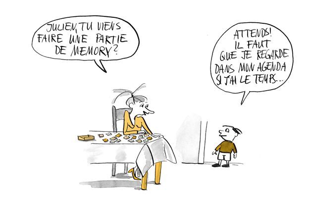 Illustration Une mère veut jouer au Memory avec son enfant