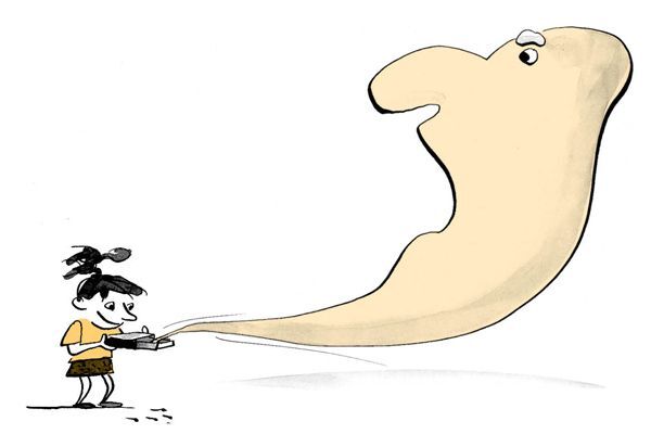 Illustration Une fillette laisse un fantôme s'échapper d'une boîte d'allumettes.