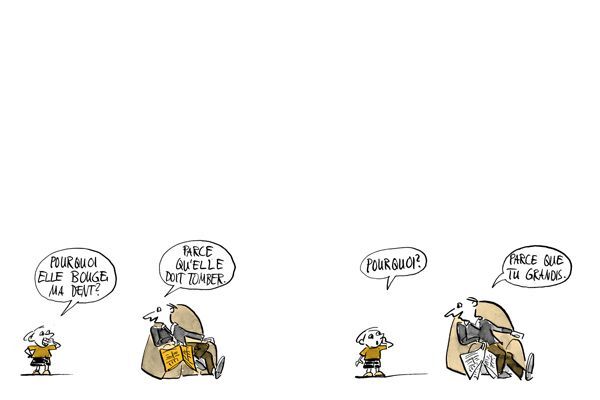 Illustration Un enfant demande à son père pourquoi sa dent bouge