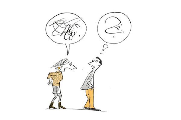 Illustration Mann und Frau verstehen einander nicht.