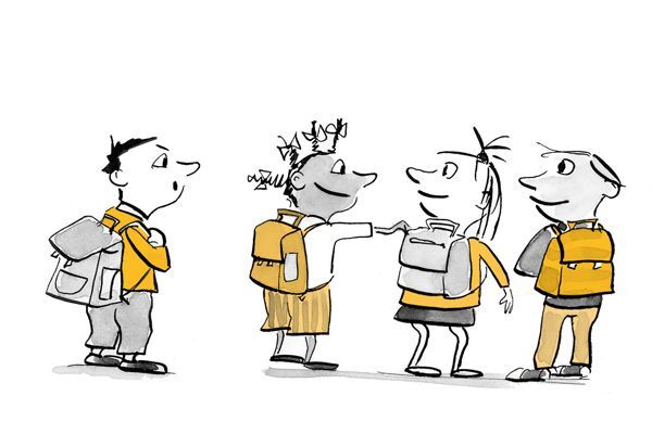 Illustration Trois enfants se parlent et un enfant est un peu à l'écart