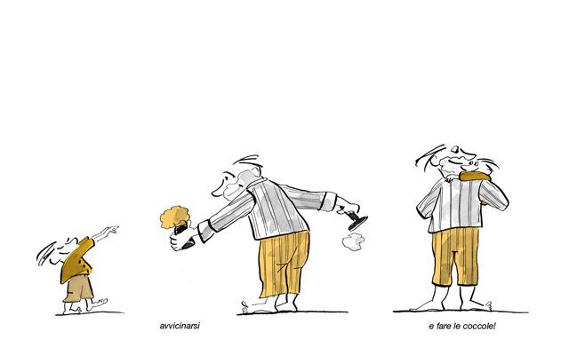 Illustrazione Il bambino si coccola con il papà