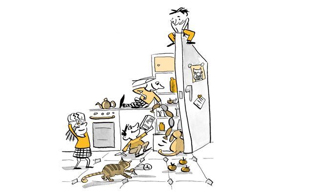 Illustrazione I bambini giocano con il frigorifero