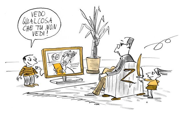 Illustrazione I bambini fanno uno scherzo al padre