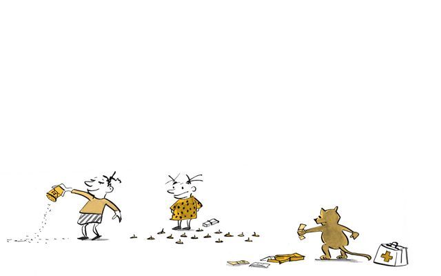 Illustrazione I bambini mettono le cose per terra