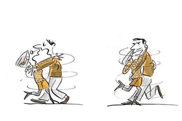 Illustration Ein Paar streitet sich und umarmt sich dann.