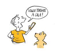 Illustrazione Il bambino piange e vuole andare a casa