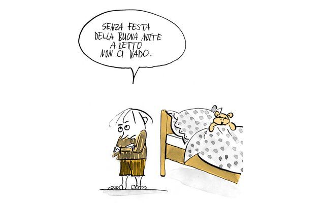 Illustrazione Il bambino non vuole dormire senza una festa della buonanotte