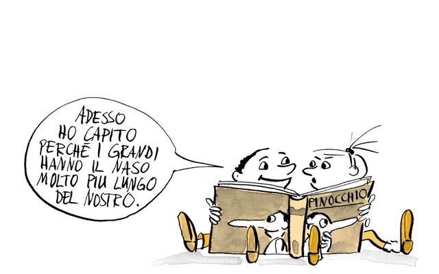 Illustrazione I bambini leggono Pinocchio