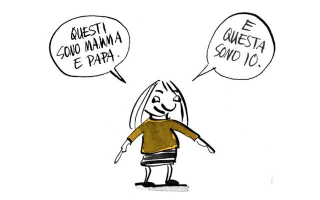 Illustrazione La bambina ha disegnato i suoi genitori e se stessa