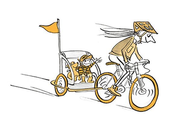 Illustration Velofahren mit Anhänger.