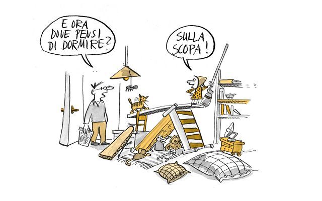 Illustrazione Bambino che gioca con la scopa