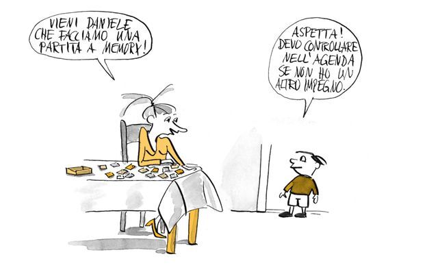 Illustrazione La mamma vuole giocare a memoria con il bambino