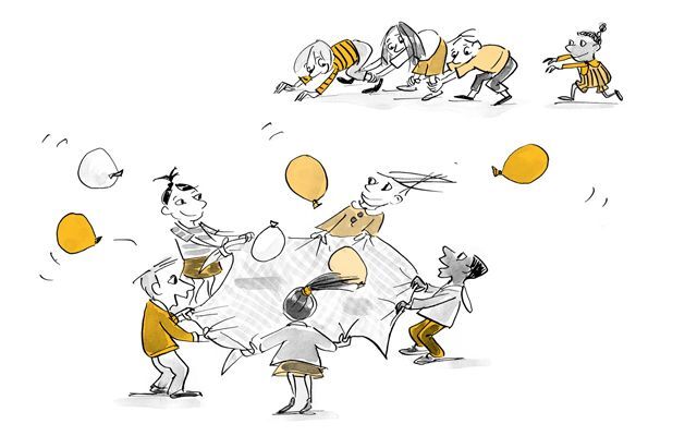 Illustrazione I bambini giocano con i palloncini