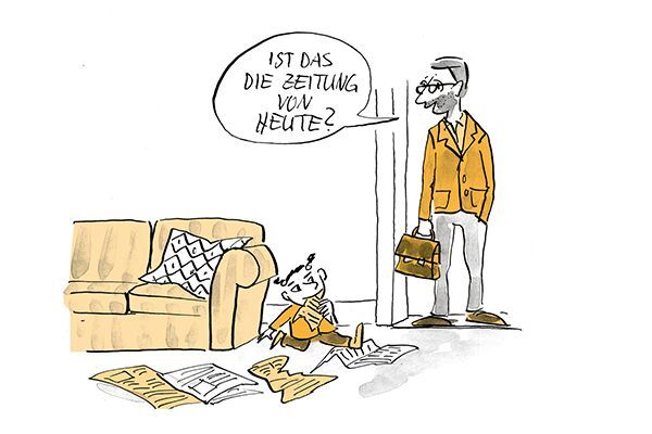 Illustration Ein Kind zerreisst eine Zeitung.
