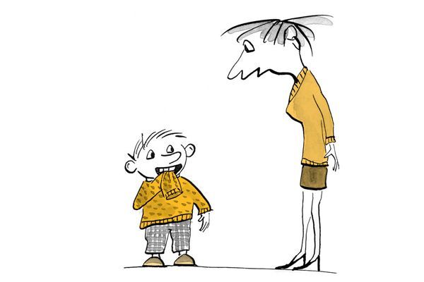 Illustrazione Il bambino ha la manica del maglione in bocca