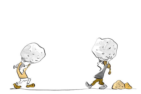 Illustrazione I bambini trasportano grandi pietre