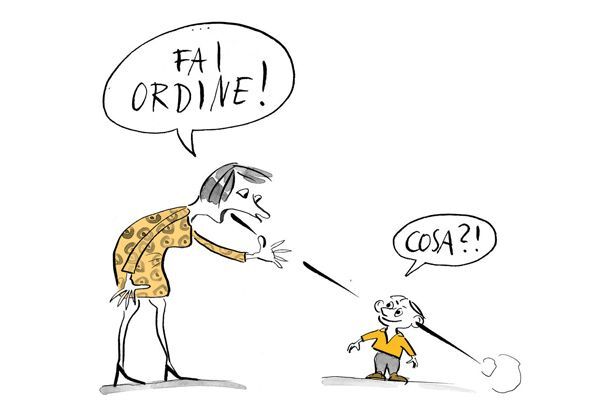 Illustrazione La mamma vuole che il figlio metta in ordine