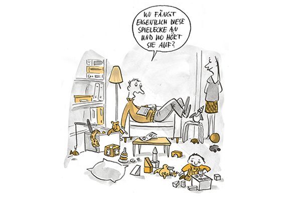 Illustration Das Kind spielt im Wohnzimmer.