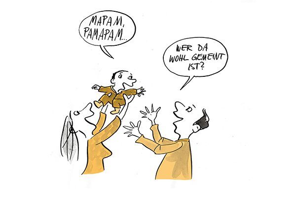 Illustration Das Kind bringt die erste Worte hervor.