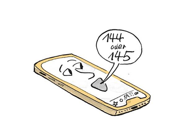 Illustration Telefon mit der Rufnummer 144 oder 145.