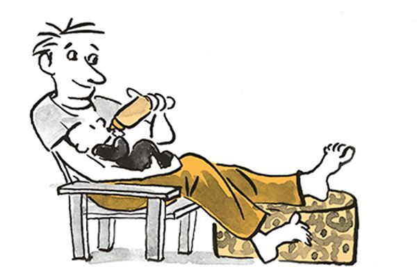 Illustration Vater schöppelt Baby.