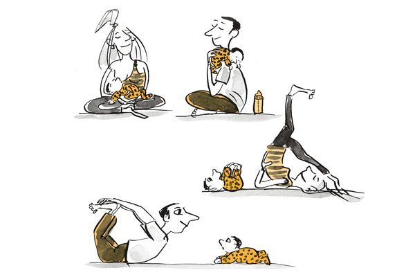 Illustration Entspannungsübungen mit Baby.