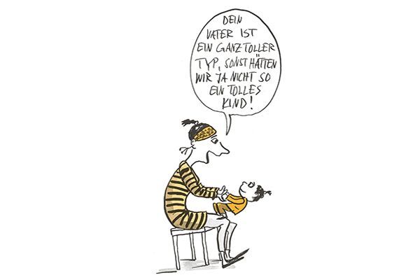 Illustration Mutter spricht mit ihrem Kind über den Vater des Kindes.