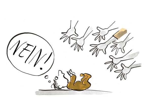 Illustration Kind liegt am Boden und möchte nicht hochgehoben werden.