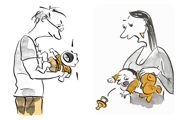 Illustration Eltern beruhigen schreiende Babys.