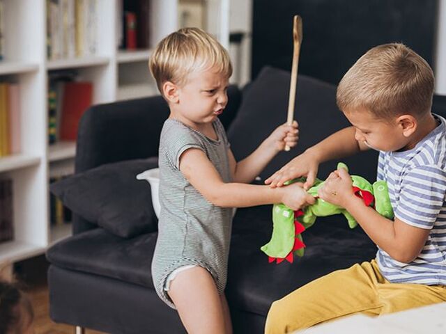 Due bimbi piccoli che litigano.